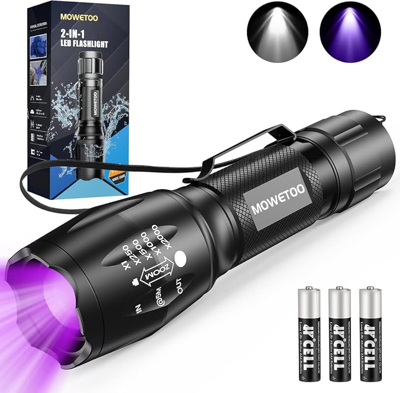 Portable UV Flashlight with White Light for Pet Urine, AC Leak, Bed Bu