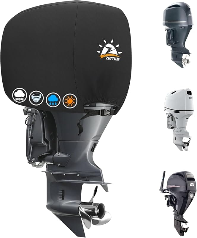 Zettum Waterproof 600D Boat Motor Cover, Fade-Resistant, Fits 50-115 H