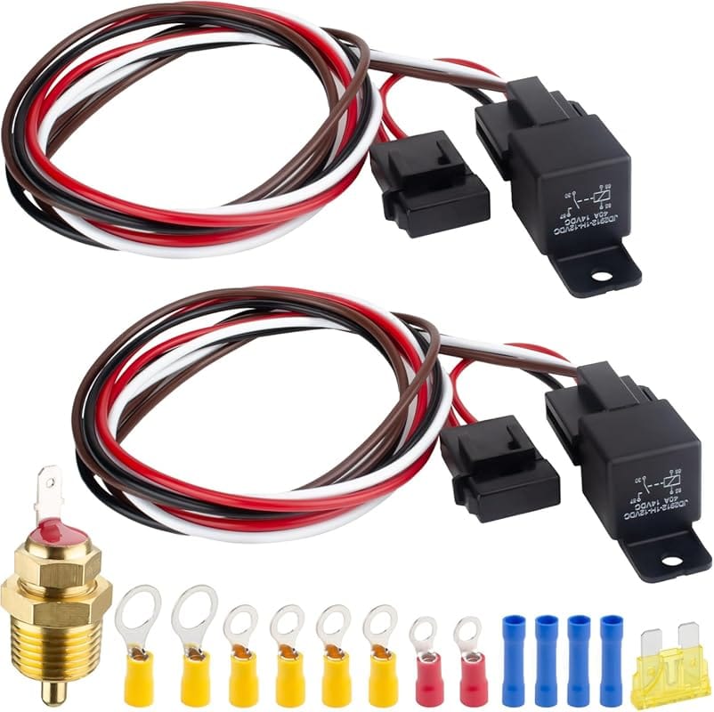 Dual Electric Fan Relay Kit 12V 40A with 185 On 175 Off Thermostat Swi