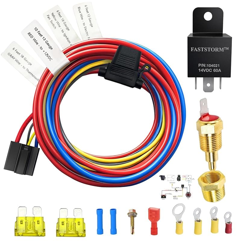 12V 60A Waterproof Electric Fan Relay Kit with Thermostat Control Swit