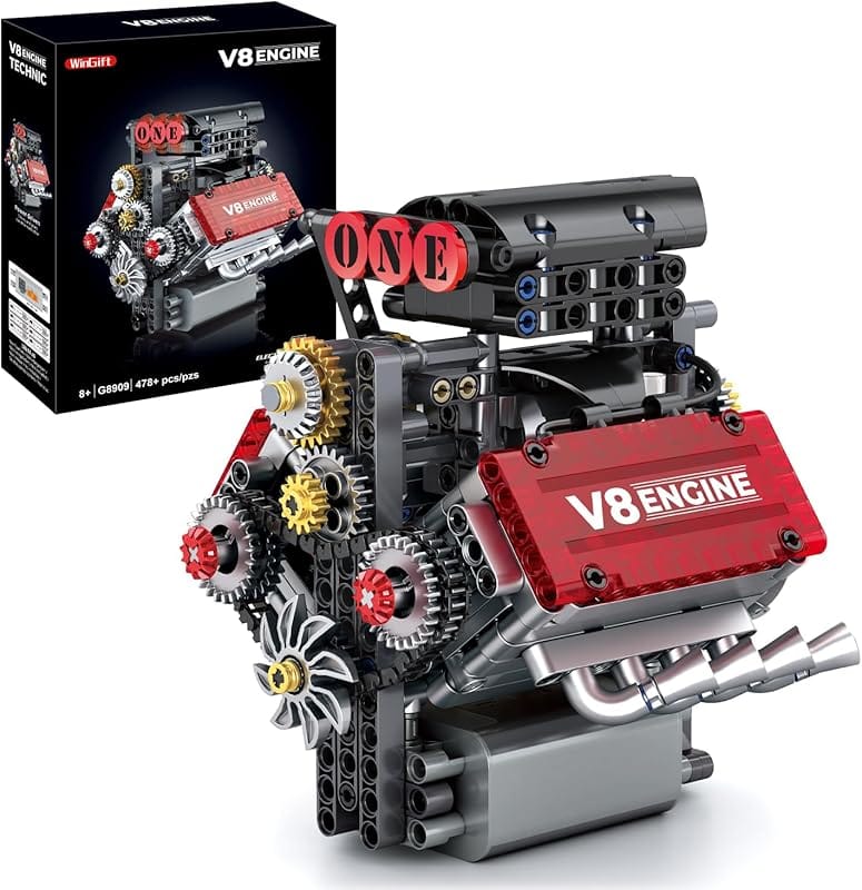 WINGIFT 478-Piece V8 Engine Building Set – Motorized STEM Model Kit fo