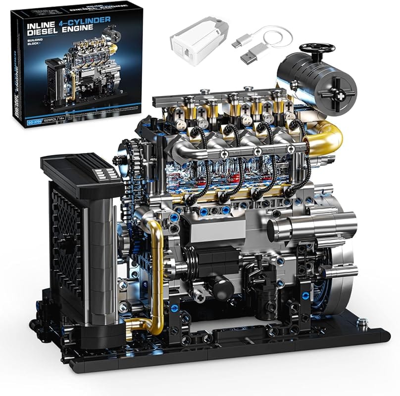 1029-Piece Inline 4-Cylinder Diesel Engine Model That Runs – MOC-Compa