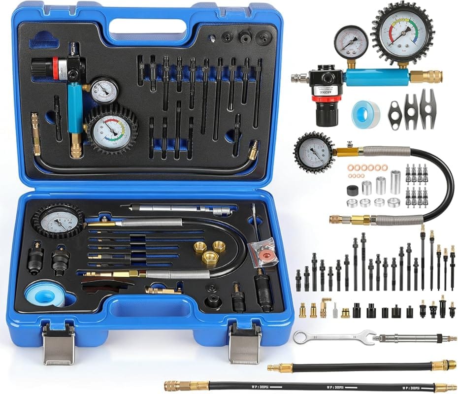 46Pcs Automotive Compression Tester Kit for Gasoline Engines with Dual