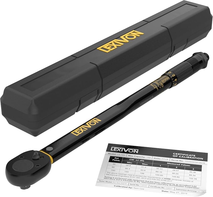 LEXIVON 1/2-Inch Drive Click Torque Wrench, 10~150 Ft-Lb, LX-183 Model
