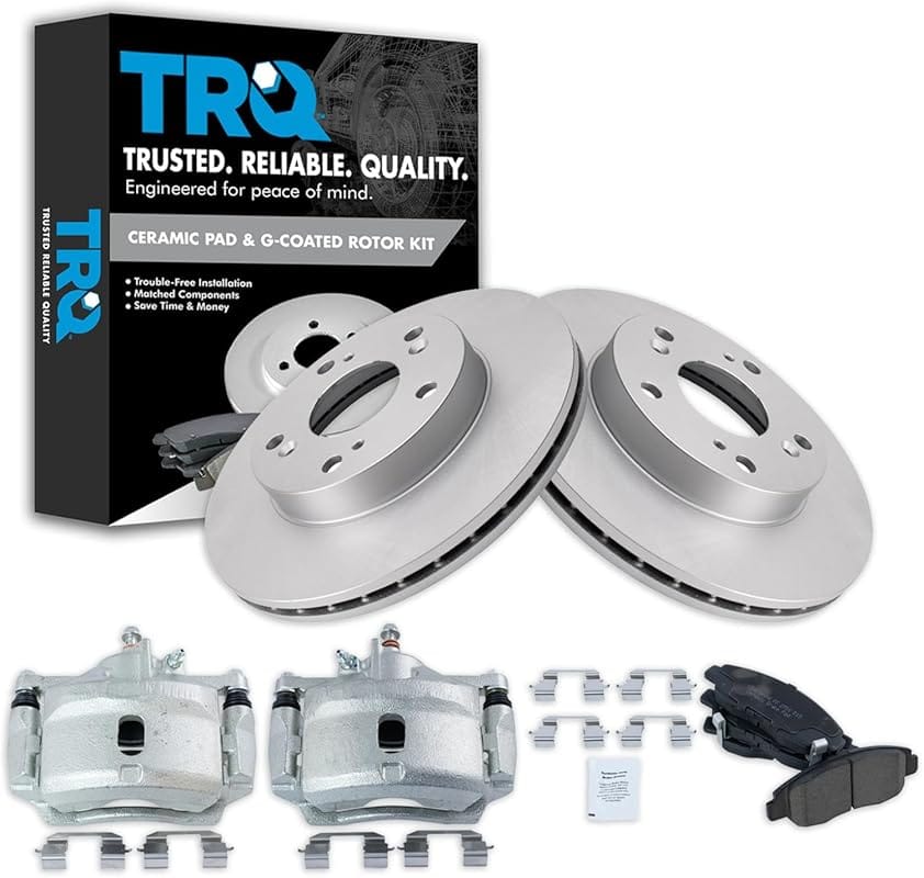 TRQ Front Ceramic Brake Pad & Vented G-Coated Rotor Set for 2006-2011 