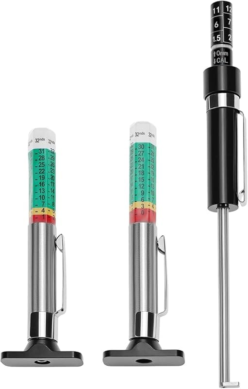 QWORK Tire Tread Depth Gauge 2-Pack + Brake Pad Thickness Gauge Set, C